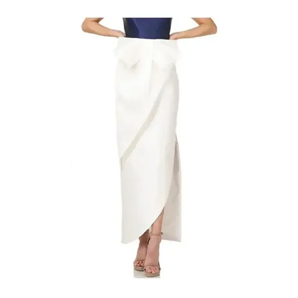 Kay Unger Hailey Colorblock Sleeveless 3D Bow Side Slit Navy Ivory Dress Size 10 - Picture 6 of 15